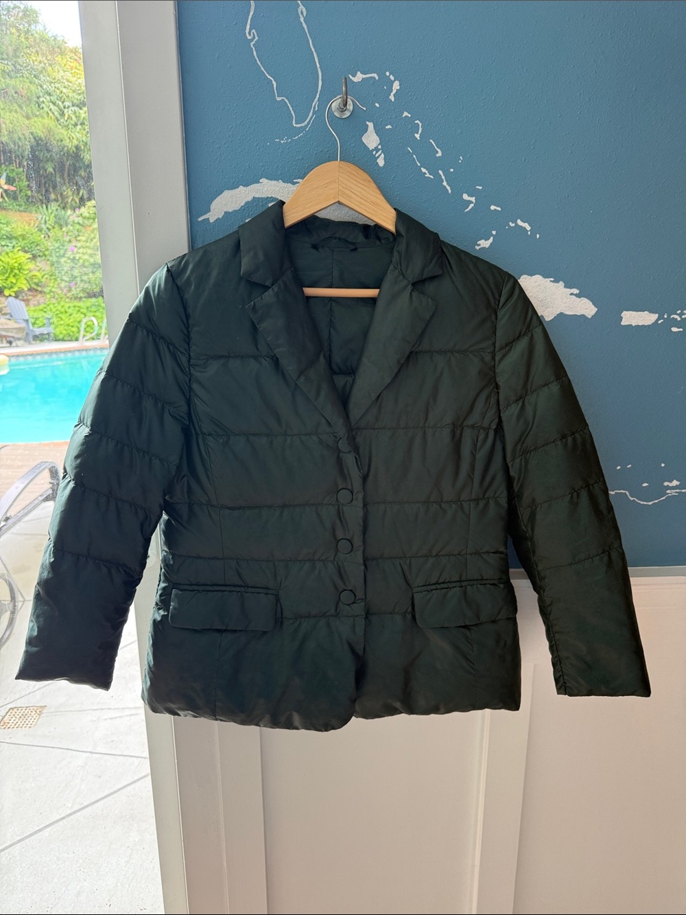 MaxMara Dark Green Quilted Button-Front Puffer Blazer